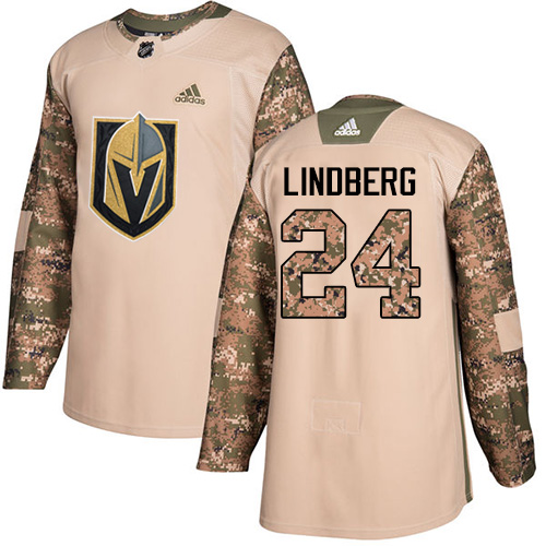 Adidas Golden Knights #24 Oscar Lindberg Camo Authentic Veterans Day Stitched NHL Jersey - Click Image to Close